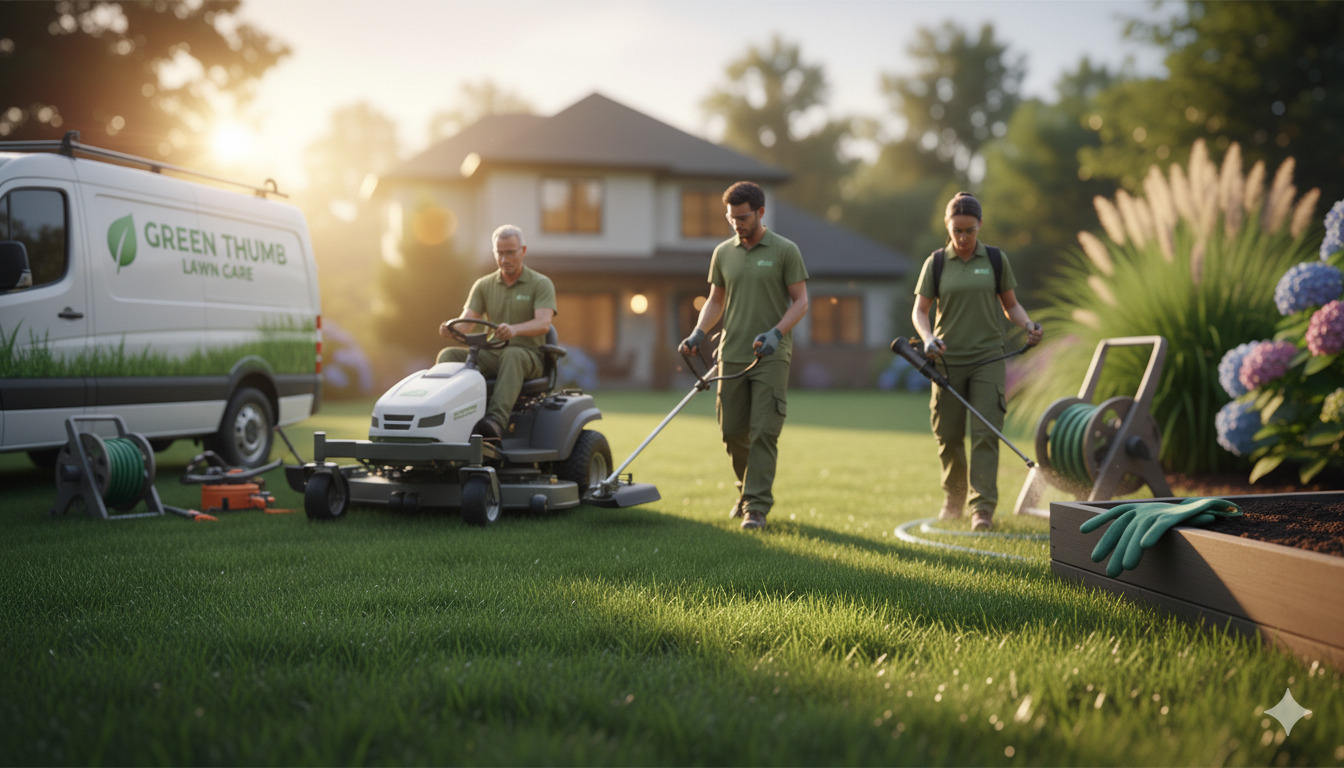 Our professional lawn care team at work